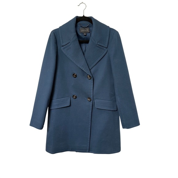 Ann Taylor Teal Blue Double Breasted Cotton Twill Pea Coat Size S - Picture 4 of 8